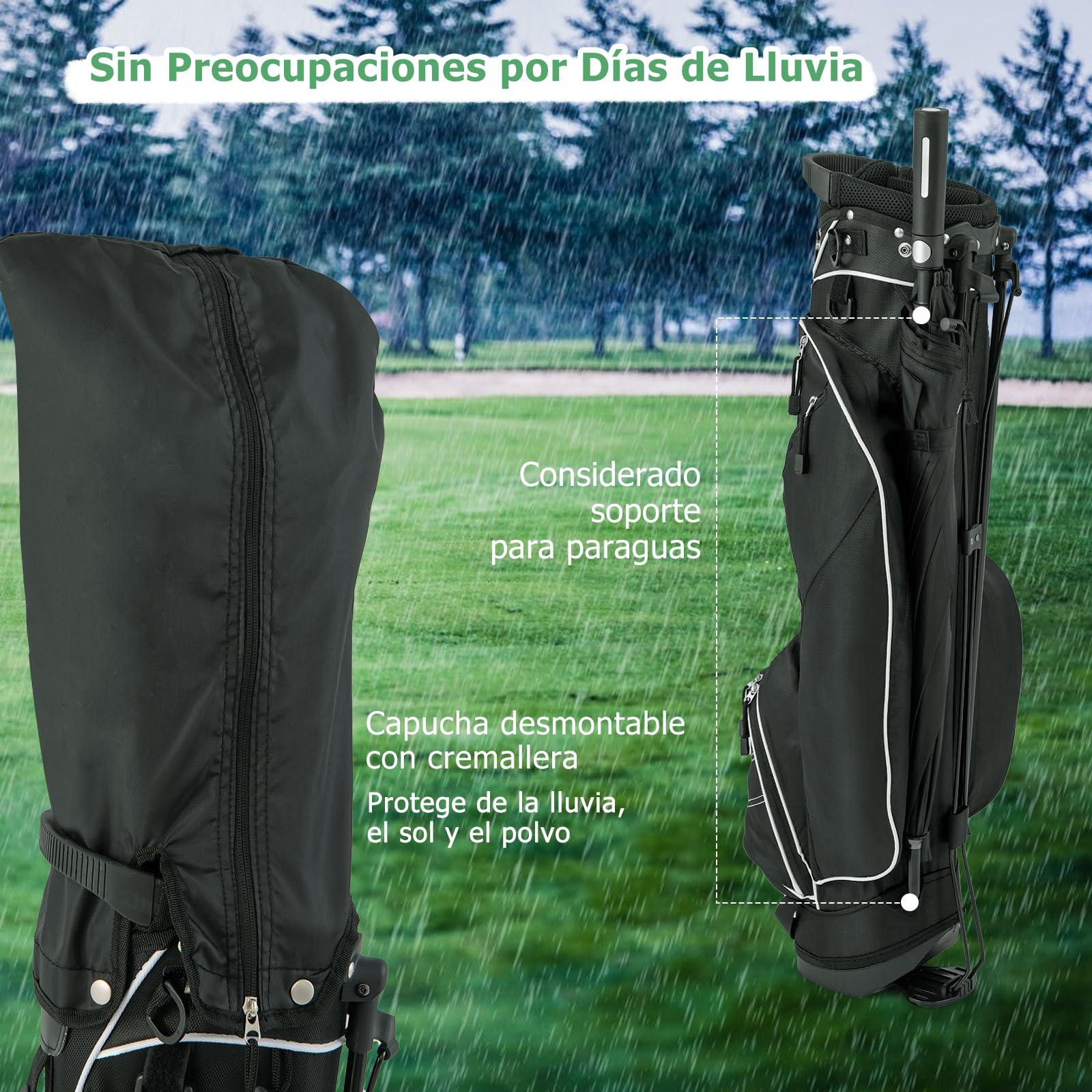 GYMAX Bolsa con Trípode de Golf, 4 Divisores, 4 Bolsillos con Cremallera, Correas de Hombro Ajustables, Bolsa de Golf Portátil con Cubierta Impermeable, Unisex Adulto
