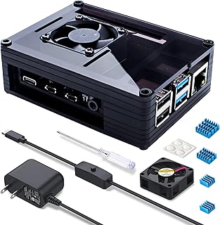 Miuzei Case for Raspberry Pi 4, Raspberry Pi 4 B Case with Fan 35mm, Pi 4 Model B 5V 3A Type-C Power Supply for Pi 4 B case, 4 pcs Aluminum Heatsinks Support Rpi 4B 8gb/4gb/2gb (No Raspberry Pi board)