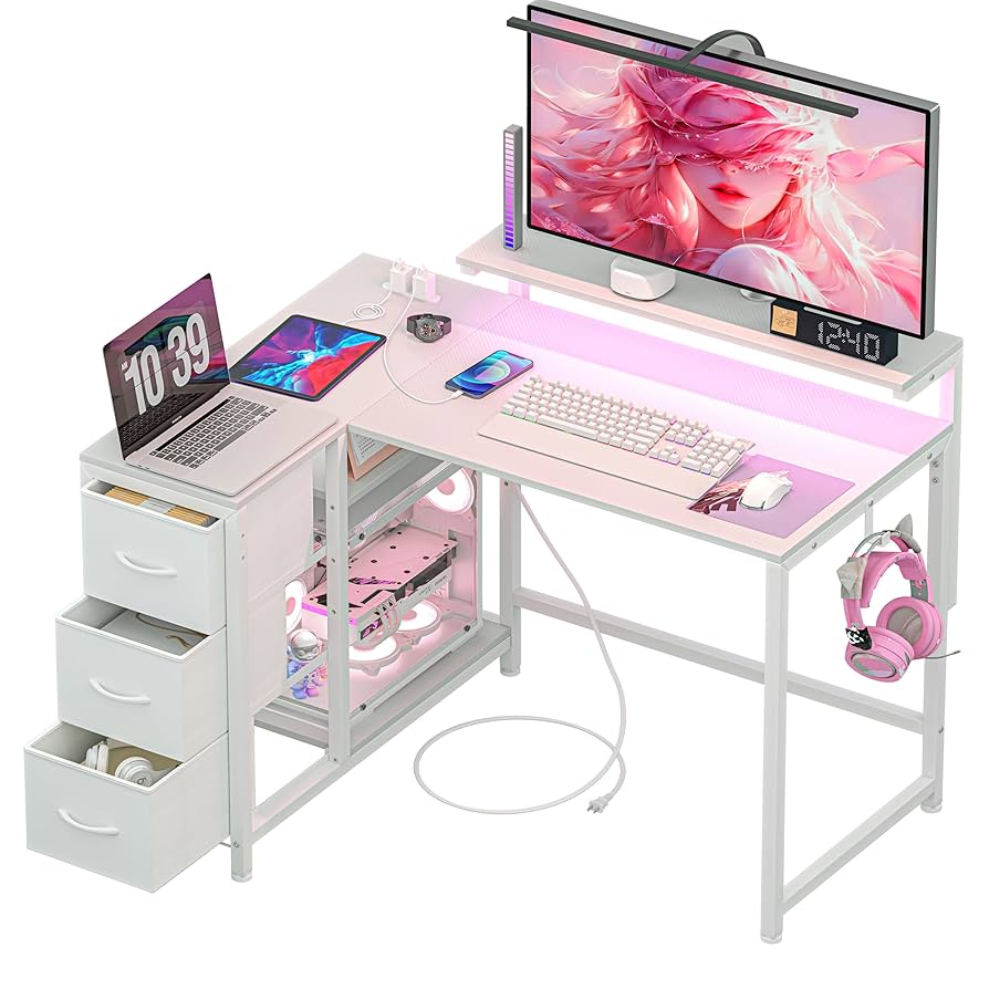 【2333-129-90】パソコンデスク 幅108×奥行80 L字 Amazon | LunarLight PCパソコンデスク幅108*奥行50-80*高さ72cm