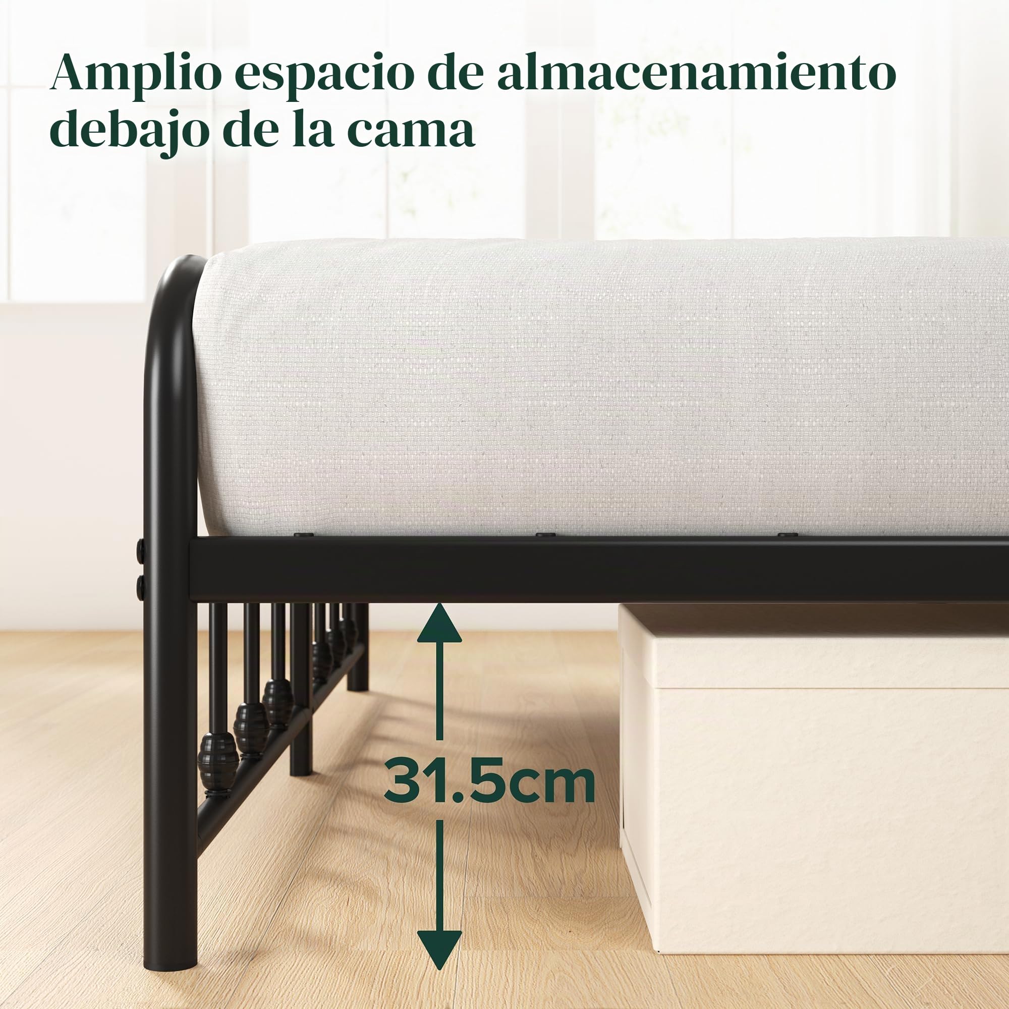 Zinus Florence Cama 90 x 200 cm – 35 cm de Alto – Estructura de Cama de Metal con cabecero y pie – Cama con somier – Estructura de Cama de diseño Vintage – Espacio de Almacenamiento Debajo de la Cama