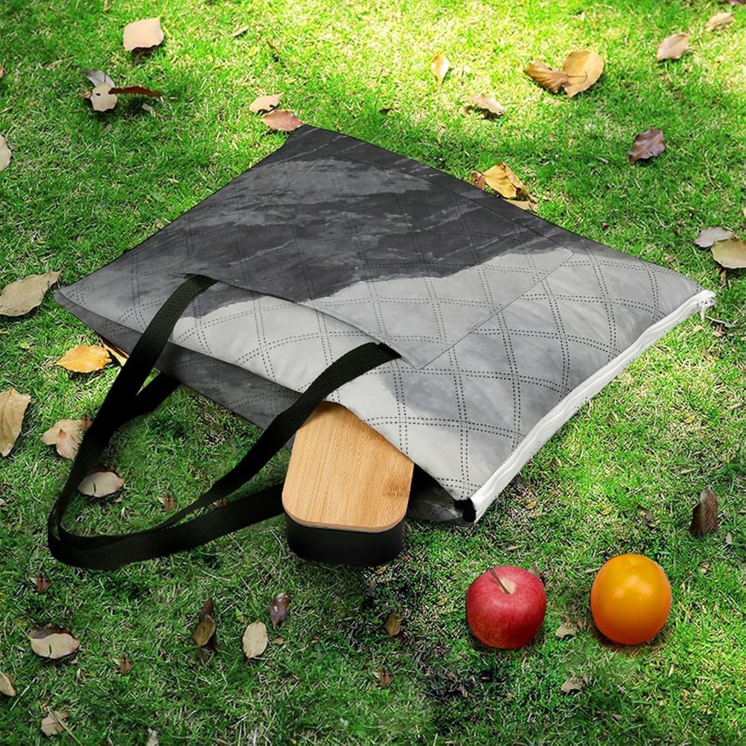 Grey Painting Picnic Blanket with Zipper Water Resistant Sand Free Picnic Mat Washable Foldable Easy Carry Beach Blanket for Lawn Beach Hiking Camping