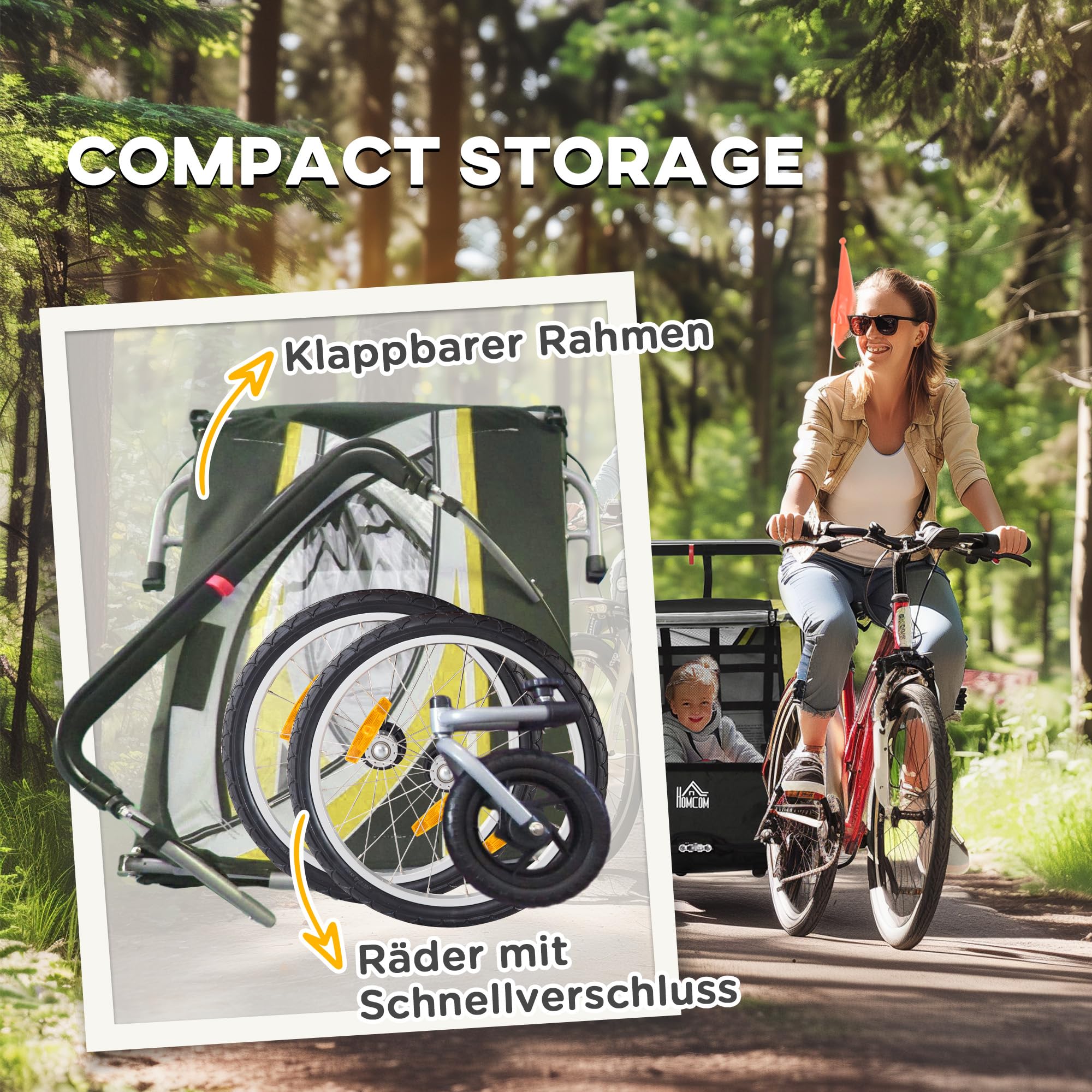HOMCOM 2 in 1 Kinderfahrradanhänger, Kinderanhänger, Fahrradanhänger mit Mesh-Tür, 360° Drehbares Vorderrad, Buggy mit Bremse, Anhänger, 142 x 75 x 101 cm