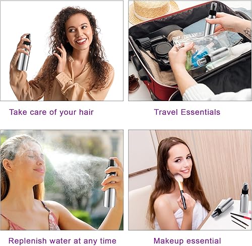 Miniatura 6 de 50 botellas de aluminio de 2 onzas con atomizador de metal reutilizables, botella de perfume de viaje, pulverizador de niebla fina, almacenamiento