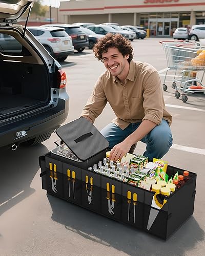 Miniatura 3 de HOTOR Organizador de maletero para coche y SUV, organizador de automóvil resistente con enfriador extraíble, organizador de maletero plegable grande