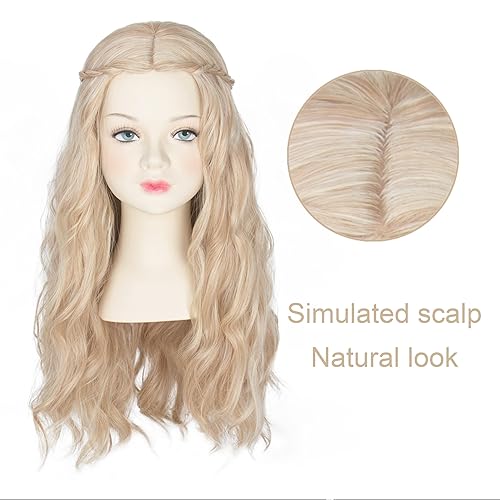 Miniatura 5 de Miss U Hair - Peluca de princesa rubia larga ondulada renacentista, hippie, elfo, Halloween, cosplay, peluca para cabeza pequeña