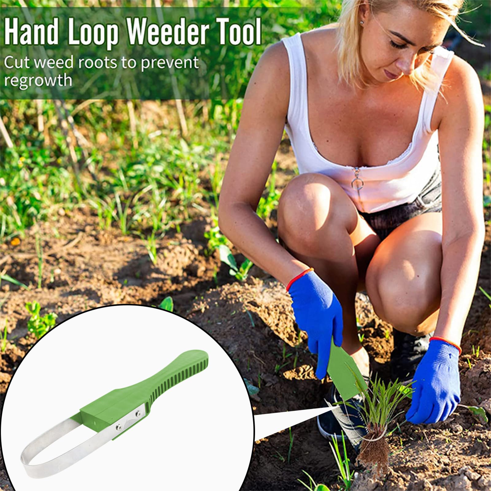 Weeder de Mano de Jardín, Extractor Malas Hierbas, Herramientas Jardineria, Desherbador Manual de Acero Inoxidable, Quitar Malas Hierbas con Mango para Desherbar y Aflojar la Tierra, Verde