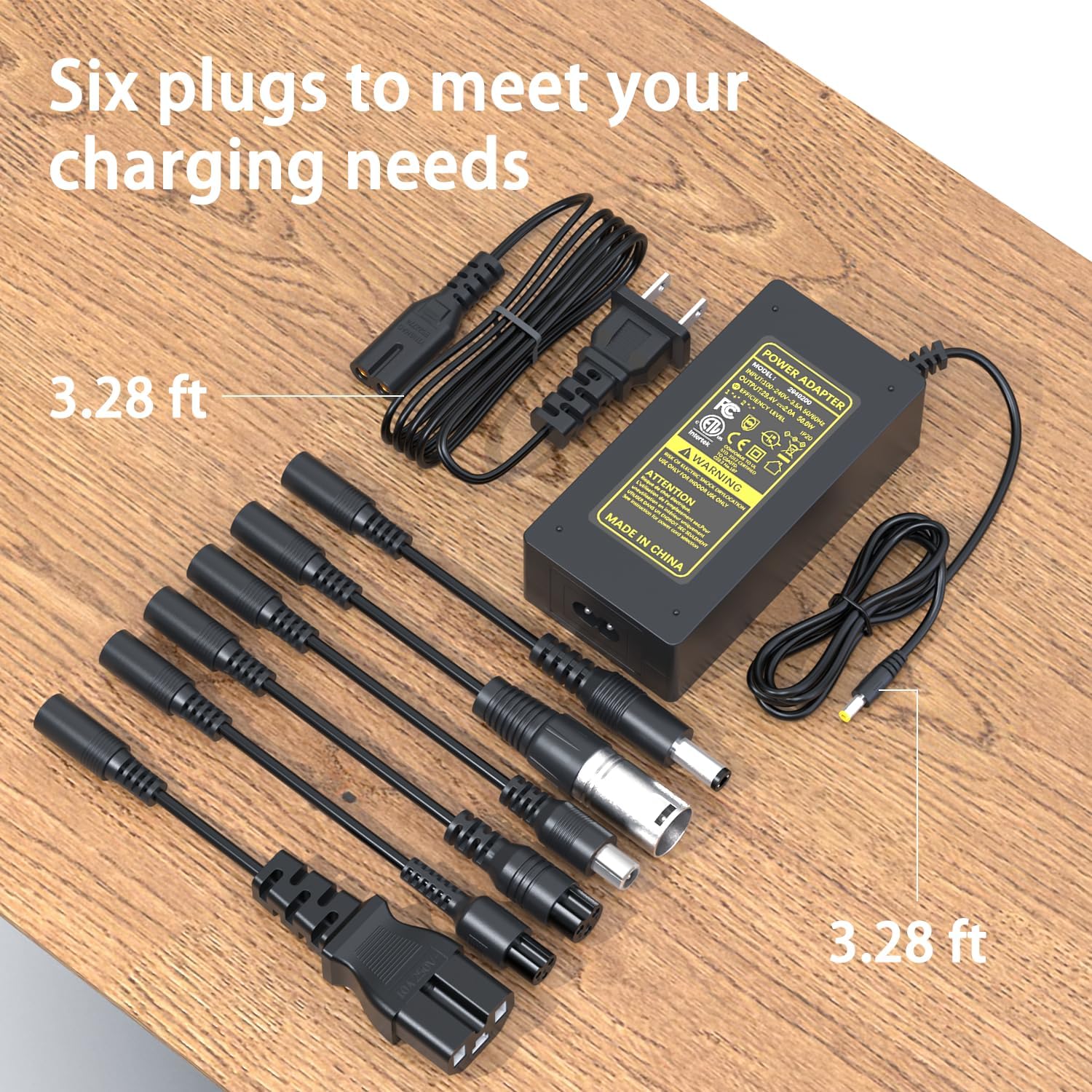 ETL Certified 29.4V 2A Electric Scooter & Hoverboard Fast Charger for 24V 25.2V 7S Lithium Battery, Universal 7-in-1 ebike Replacement Plugs for Gotrax/Jetson/Razor/Ninebot/Segway,etc