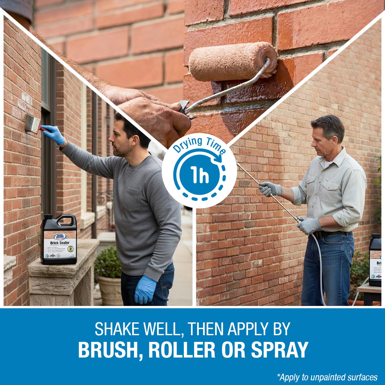 Rainguard Brick Sealer Concentrate - Penetrating Water-Based Silane Siloxane Waterproofer - Water and Salt Repellent - Natural Look for Brick, Mortar & Masonry Surfaces, Makes 2 Gallons