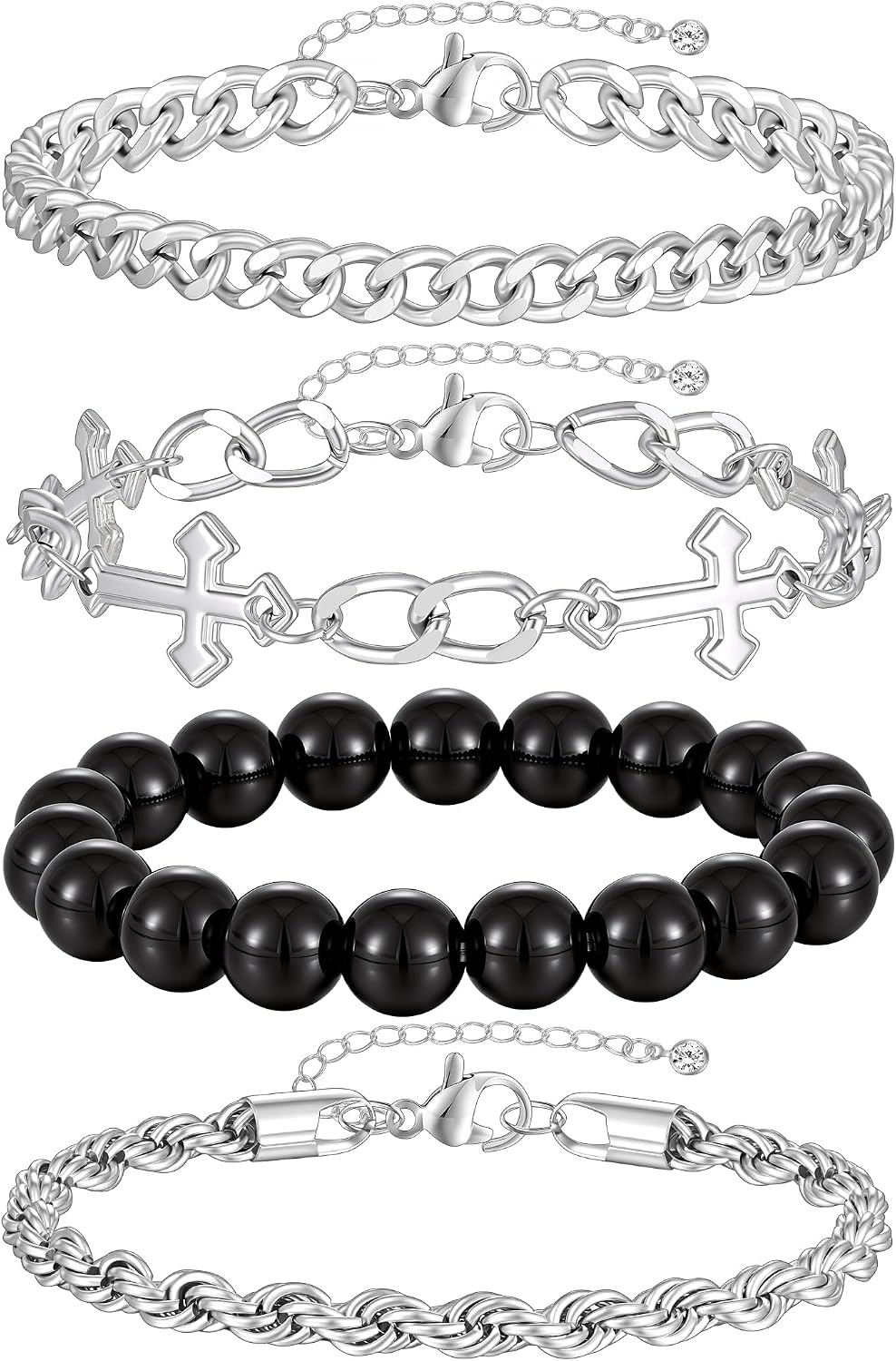 Set de 4 pulseras para hombre y mujer en acero inoxidable