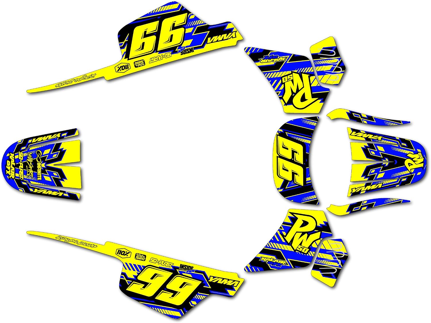 Graphics Kit for Yamaha PW 50 (AllYears) INCISION Series Blue 16 Mil - Dirt bike Custom Racing Graphics Decals Stickers Kit, no-plastics