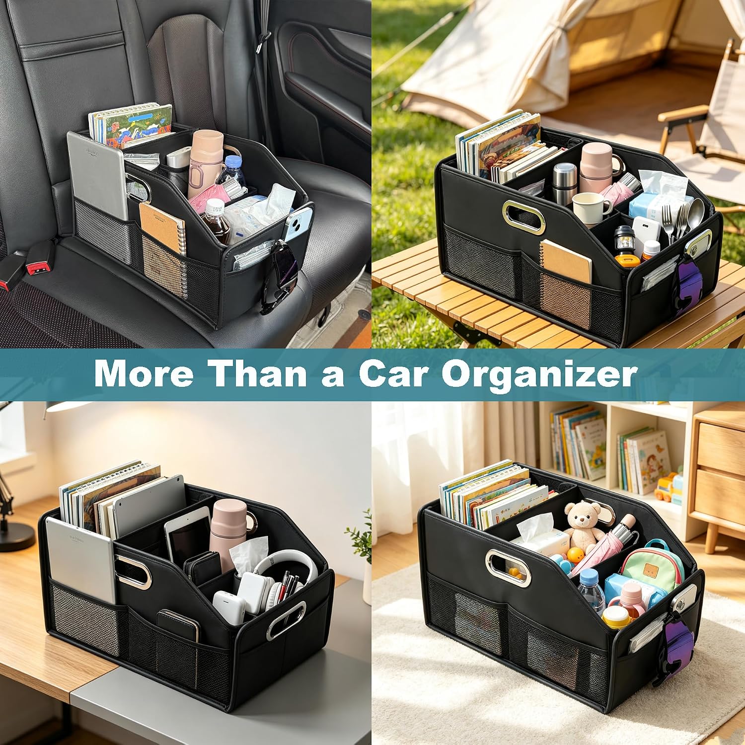 Car Seat Storage Organizer,Reinforced Dividable PU Leather Car Caddy Basket