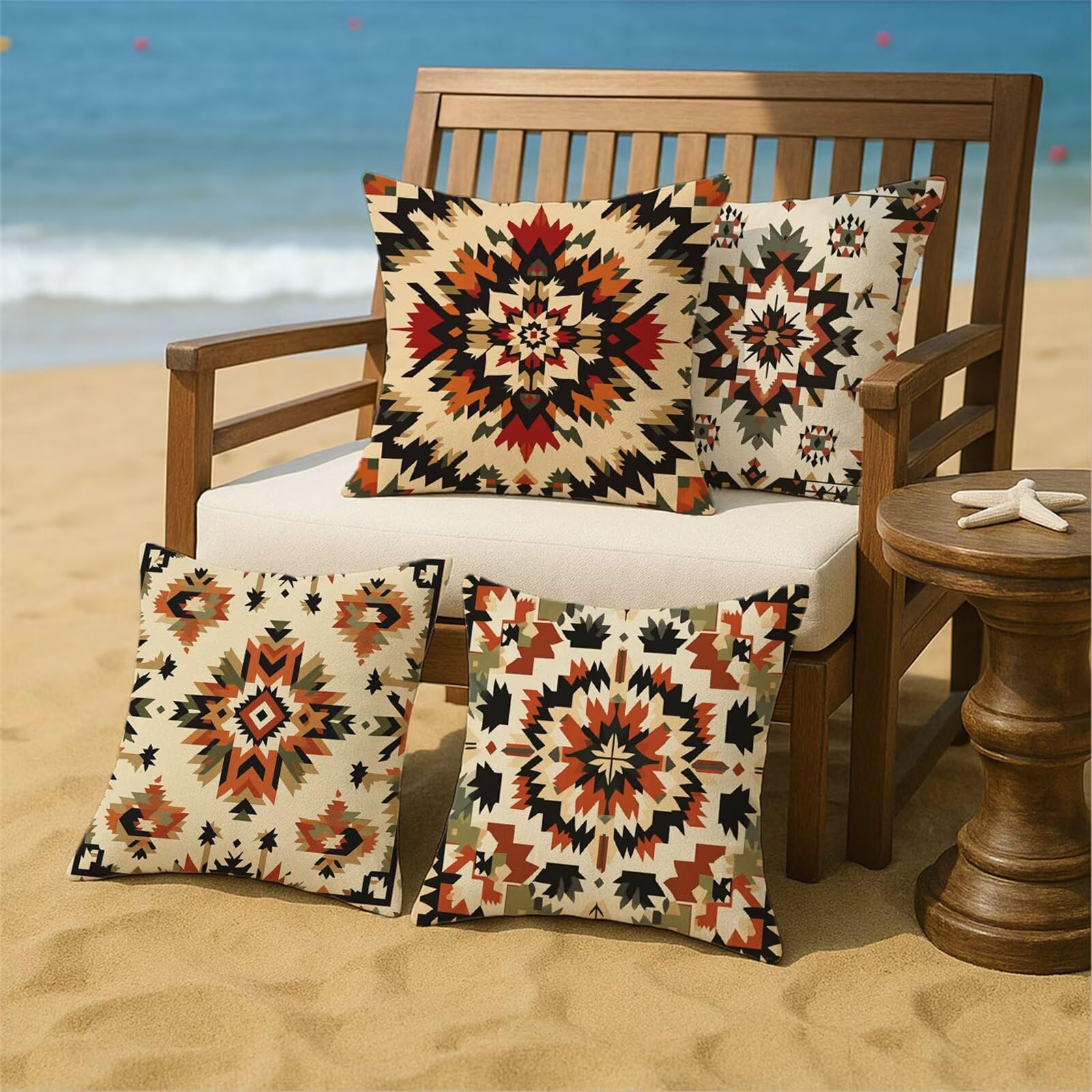 Cojines impermeables de terciopelo beige para exteriores, 60 x 60 cm, paquete de 4 fundas de almohada decorativas para muebles de jardín, interiores y sofás