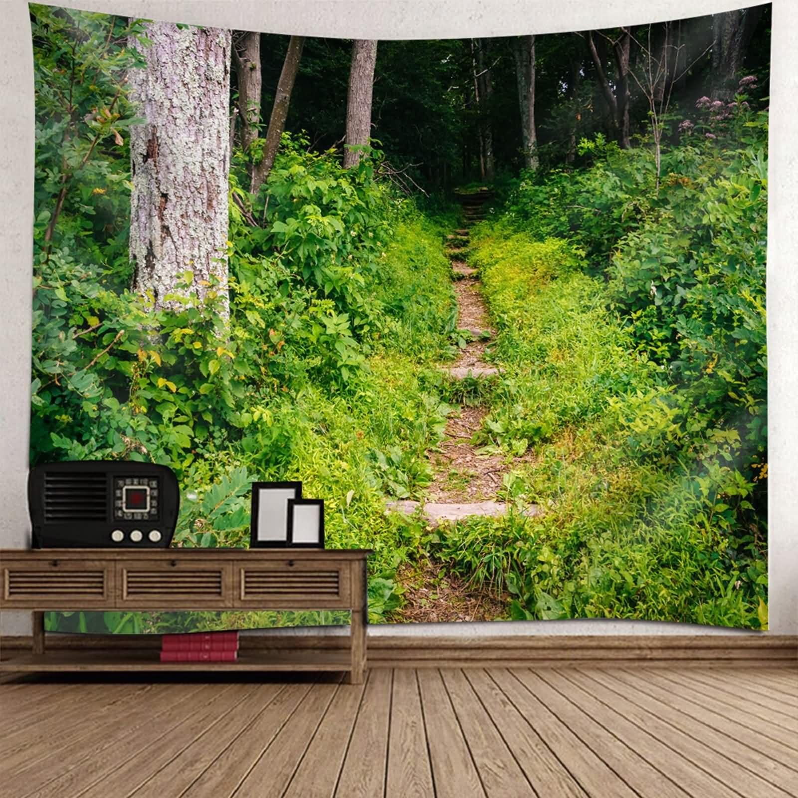 Homxi Dywan ścienny, 260 x 240 cm, ścieżka leśna, krajobraz, dekoracja ścienna, poliester, zielony, brązowy