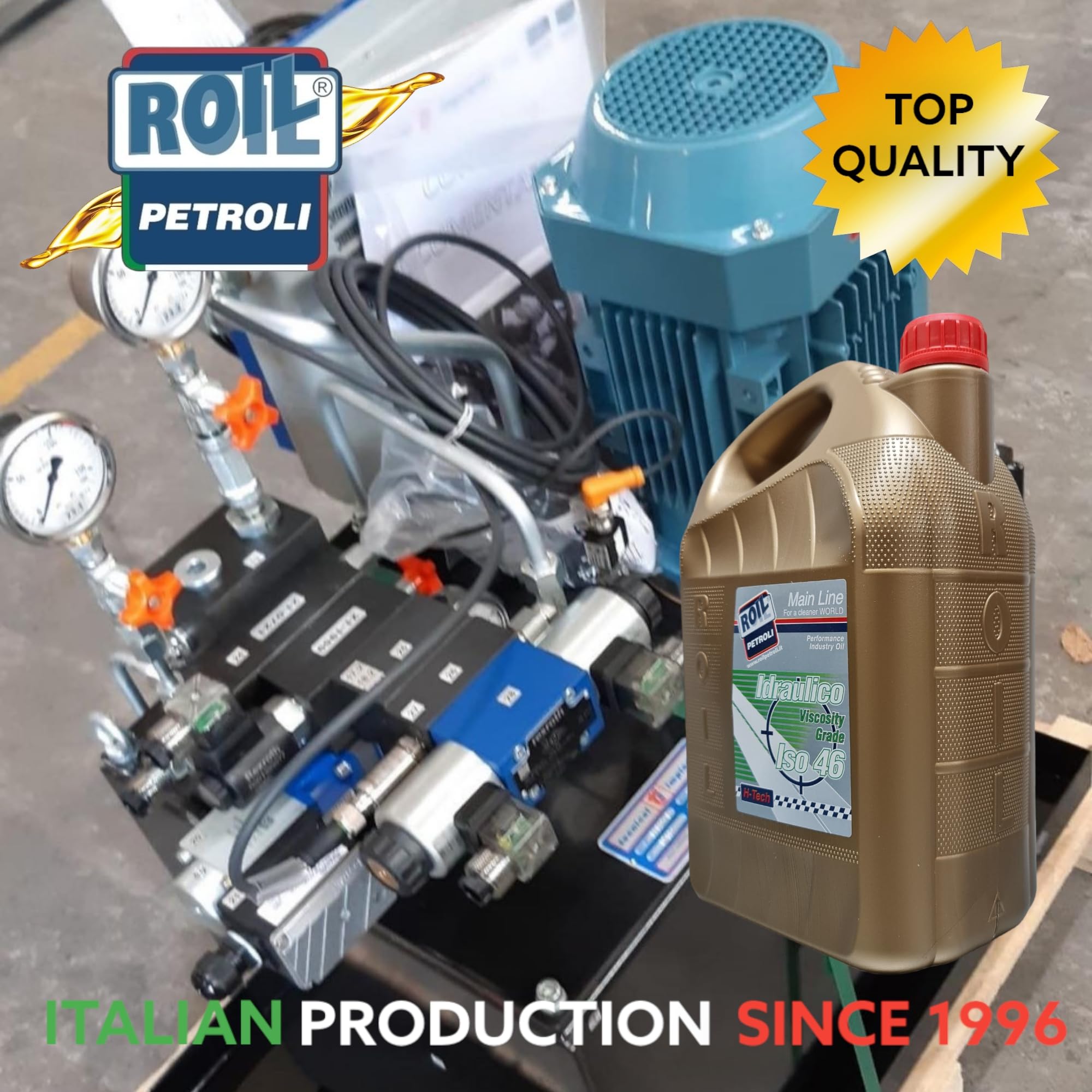 5 Litri di Roil Olio idraulico VG ISO 46 "NUOVA FORMULA CON POLIMERO ELASTOMERO" con più elasticità e durata delle parti in gomma, antischiuma e antiusura per sistemi oleodinamici e idrostatici