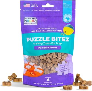Outward Hound Nina Ottosson Puzzle Bitez Pumpkin Dog Treats - USA Made Natural Bite-Sized Rewards for Puzzles & Training, 7.5oz