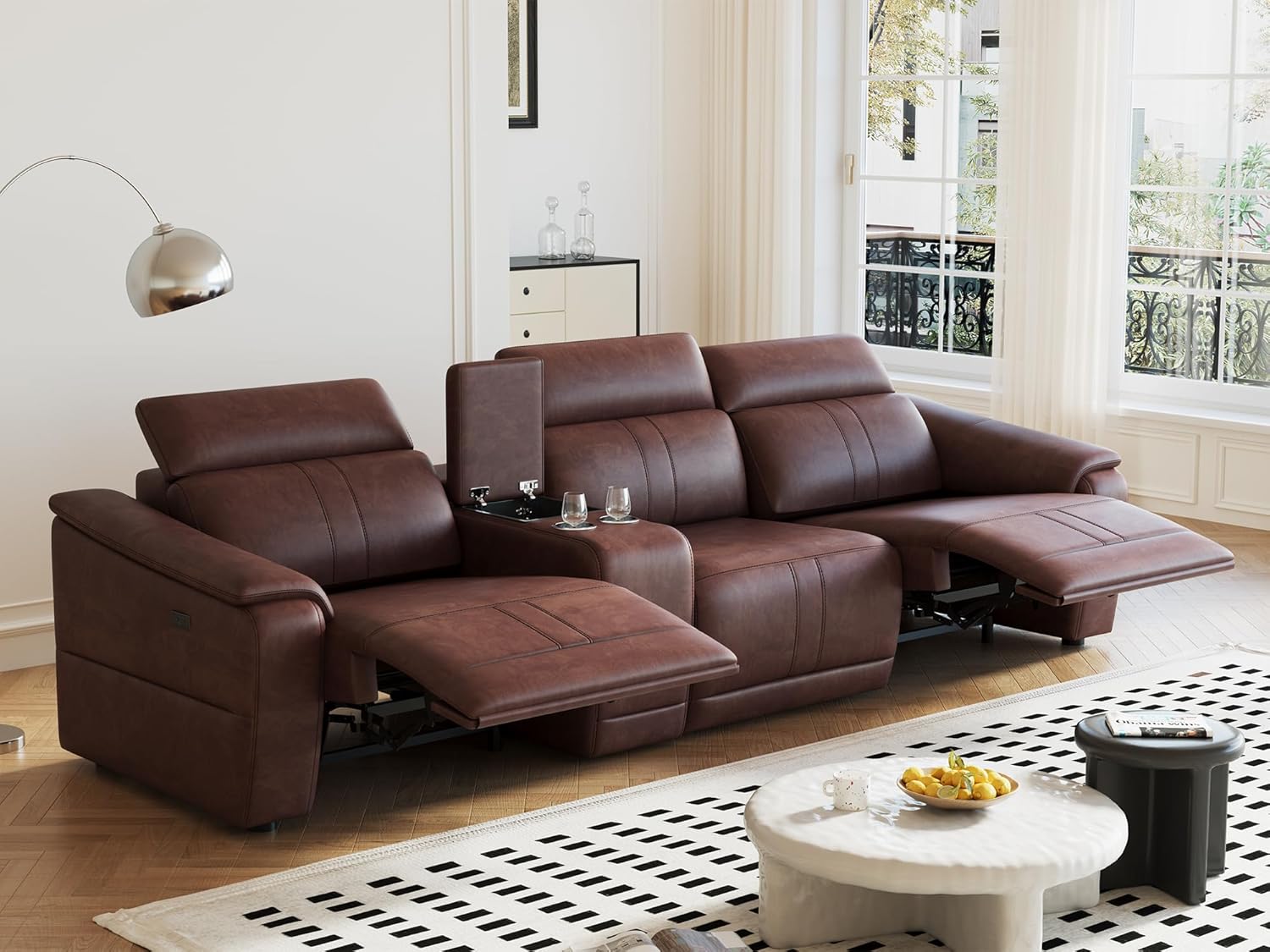 Power Recliner Sofa Set, 3-Seat Reclining Sectional Sofa