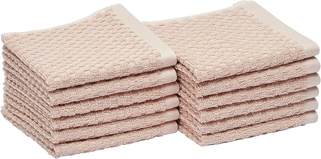 Amazon Basics Odour-Resistant, Textured Washcloth, 30 x 30 cm, 12-Pack, Blush