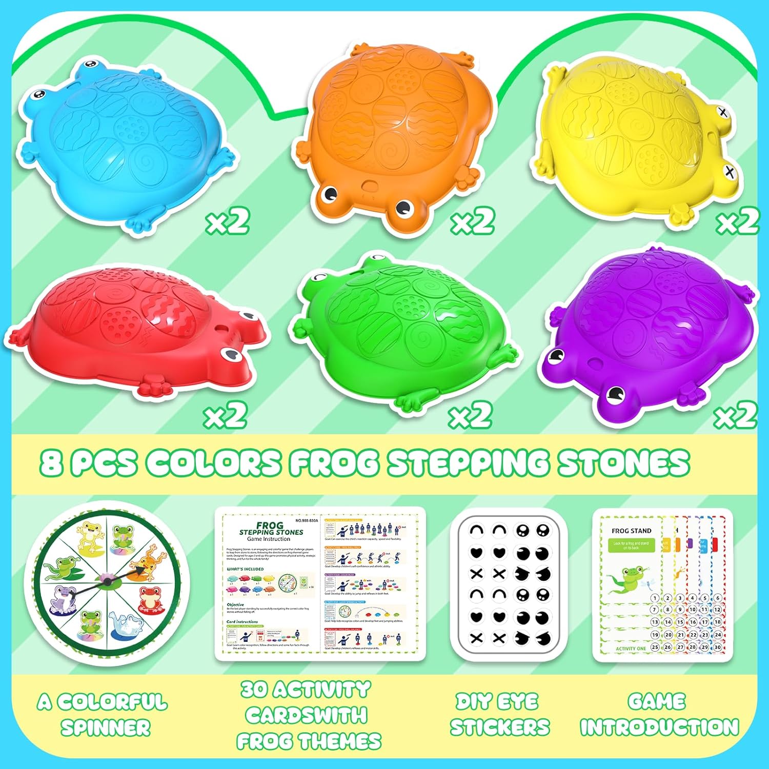 Stepping Stones for Kids, 12 Pcs Frog Non-Slip Balance Steps Stones Sensory Toys for Toddler Ages 3-5, Obstacle Course Coordination Game, Indoor Outdoor Yard Games for Boys Girls - Image 3