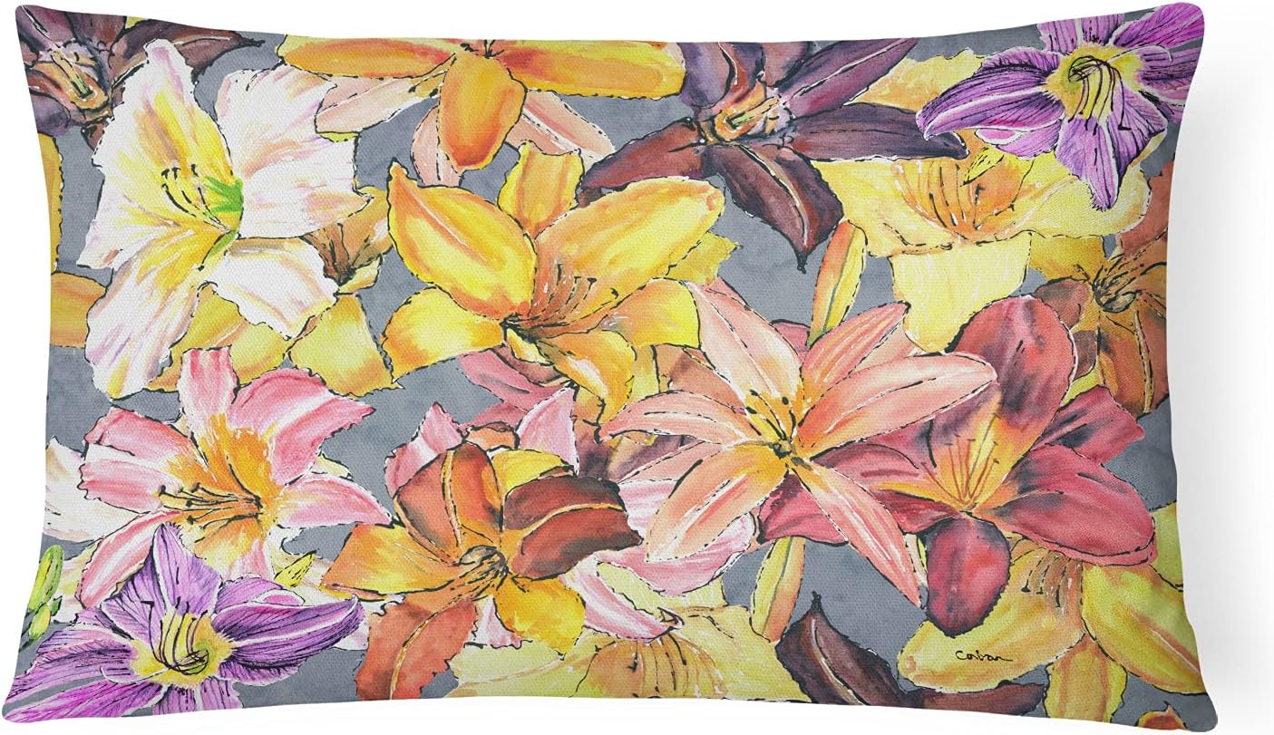 Caroline's Treasures 8892PW1216 Day Lillies Canvas Fabric Decorative Pillow Machine Washable, Indoor Outdoor Decorative Pillow for Couch, Bed or Patio, 12HX16W