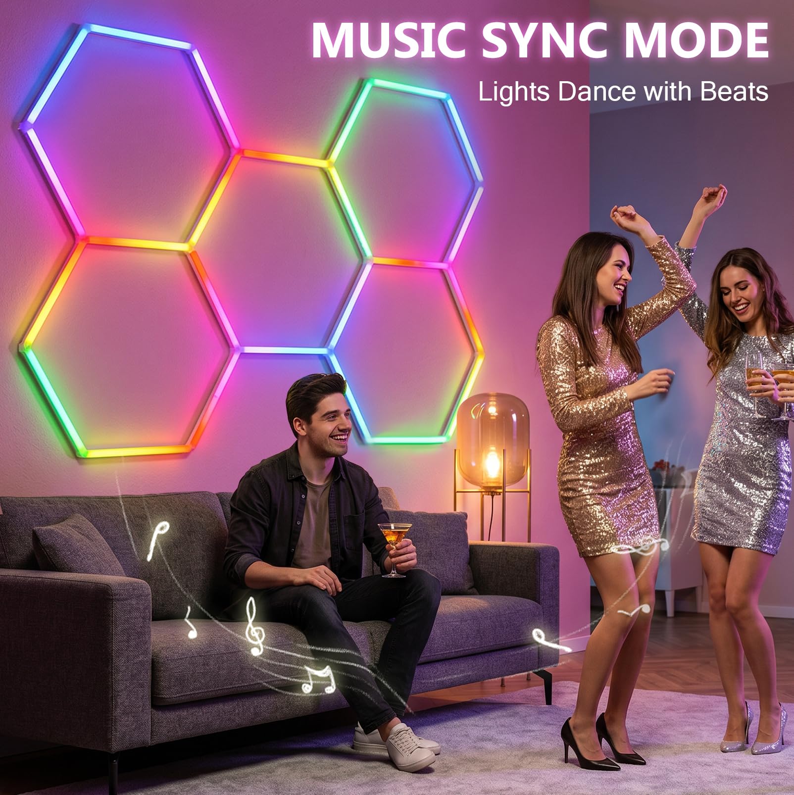 Garagenlampe LED 6-Hex 93W RGB Verformbare LED Werkstatt Deckenleuchte | RGB LEDs Hexagon Beleuchtung, Dimmbar, App und Fernbedienung für Garage, Bar, Gaming, E-Sport-Raum, Fitnessstudio (6 HEX)