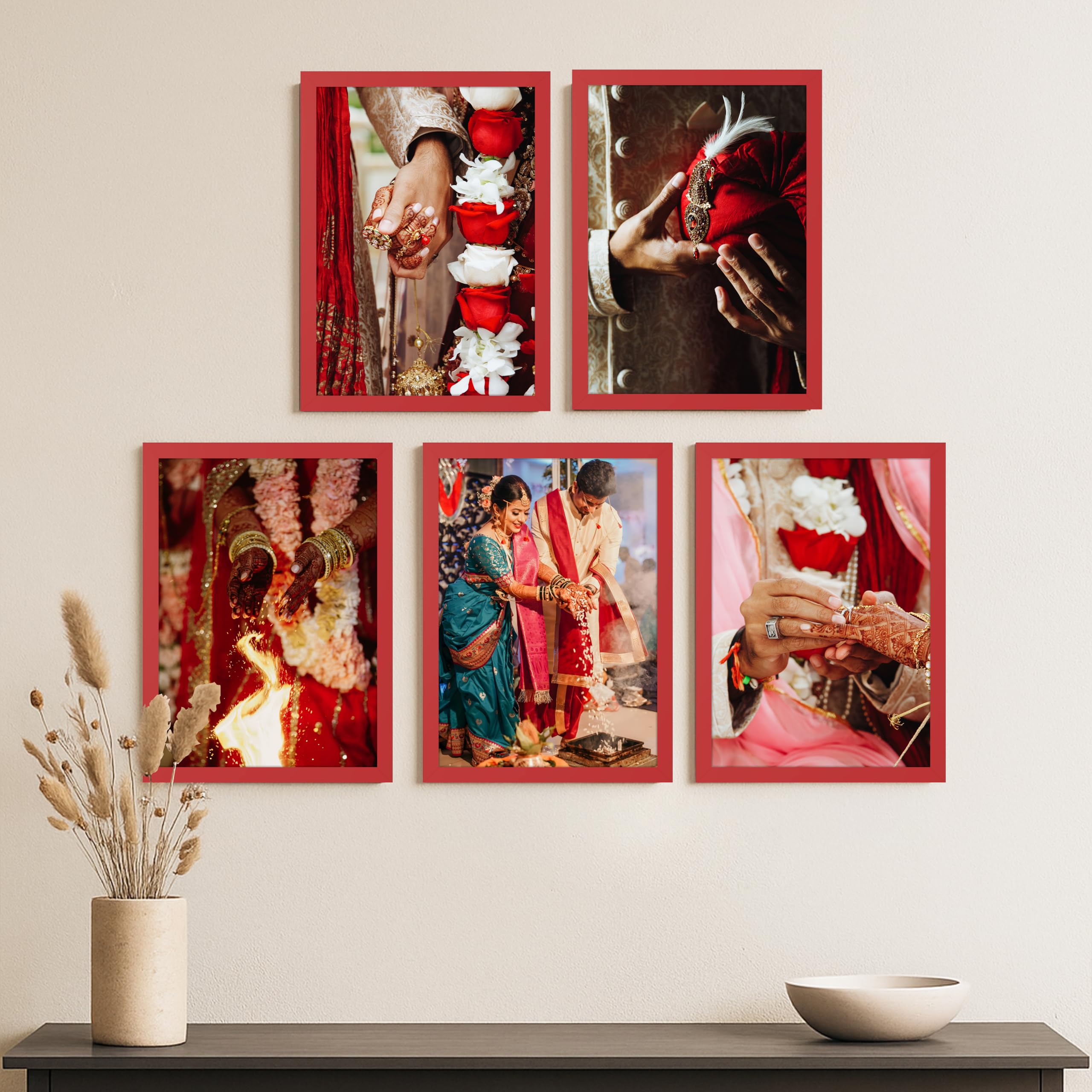Art Street A4 Size Photo Frame For Wall Set of 5 Red Picture Frame For Home and Office Decoration, Size -8x12 Inches