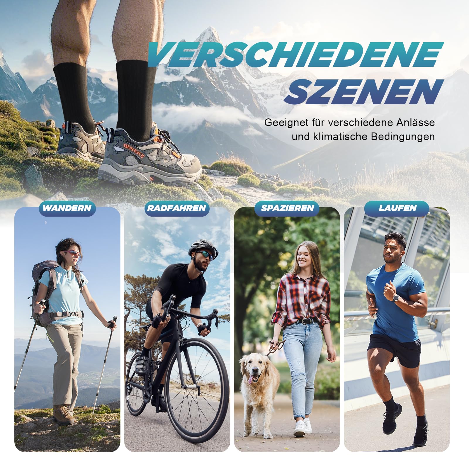 TANSTC Merino Socken Herren,Wollsocken, Outdoor & Trekking-Socken 35-38, 39-42, 43-46, 47-50, Atmungsaktiv & Anti-Blasen Warm Dicke Gepolstert Thermosocken für Herren, Damen, 3 Paar