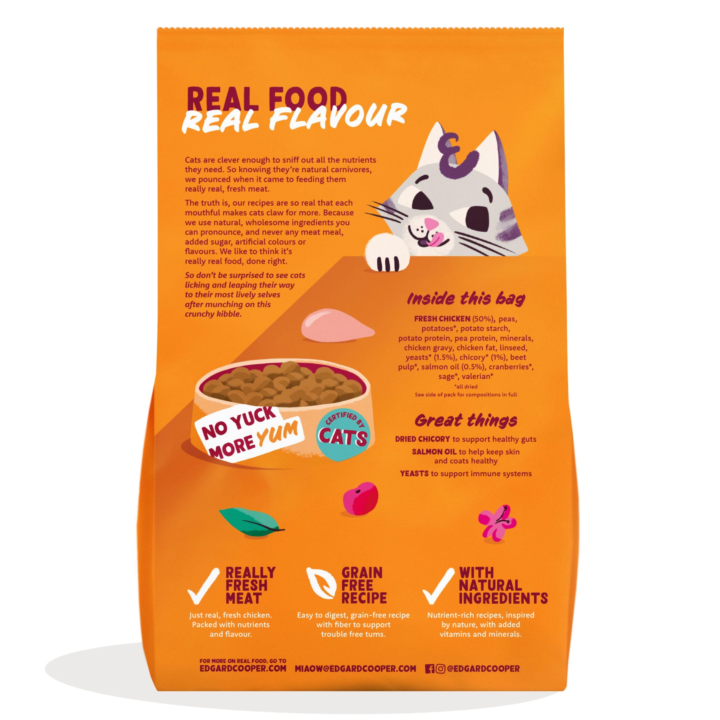 Edgard & Cooper Comida Gatos Adultos, (Pollo, 2kg), Comida para Gatos Esterilizados y Activos, Sin Cereales, Ingredientes Naturales, Carne Fresca, Hipoalergénico, Sin azúcares añadidos