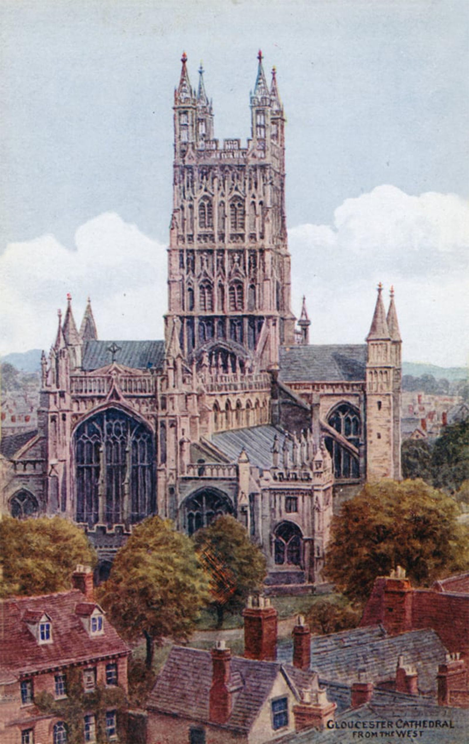 POSTERIIk Vintage Art Print Images Pictures Print Gloucester Cathedral From the West by Alfred Robert Quinton Modern Colour Posters for Office Home Decor 60x90cm