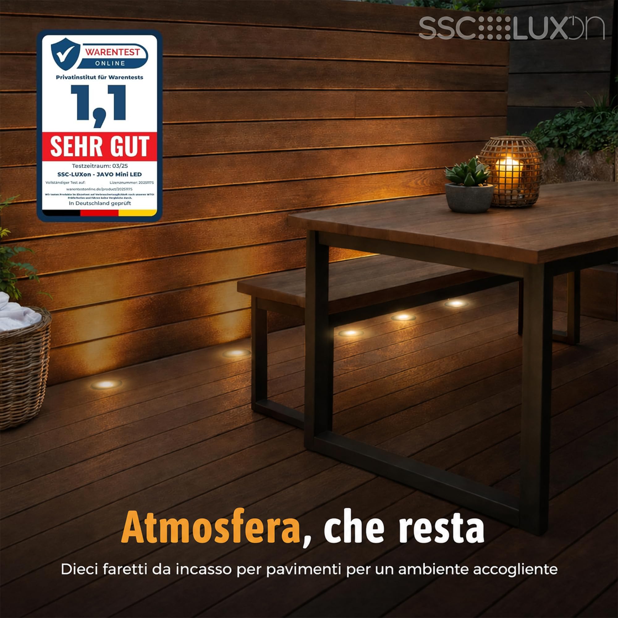 SSC-LUXon JAVO Nero Frontale - 6 Faretti LED Incasso Esterno IP67 | segnapasso mini, LED integrato luce calda, 230V senza trasformatore, calpestabile, per vialetto e giardino