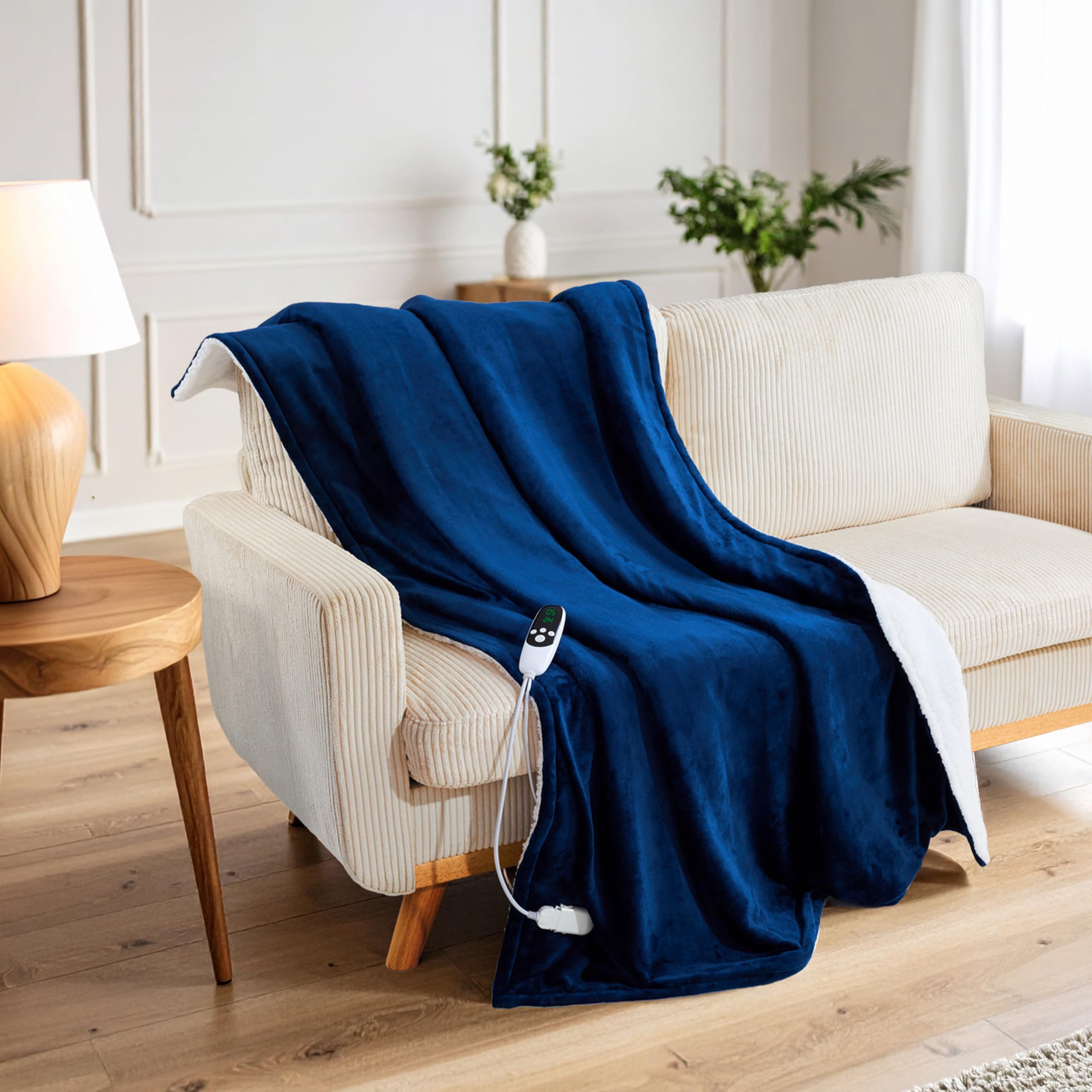 Get Trend Manta Electrica Doble 150x200 cm con 9 Niveles, Temporizador 12h y Protección contra Sobrecalentamiento, Manta Invierno para Cama, Sofá (Azul Marino, Double EU)