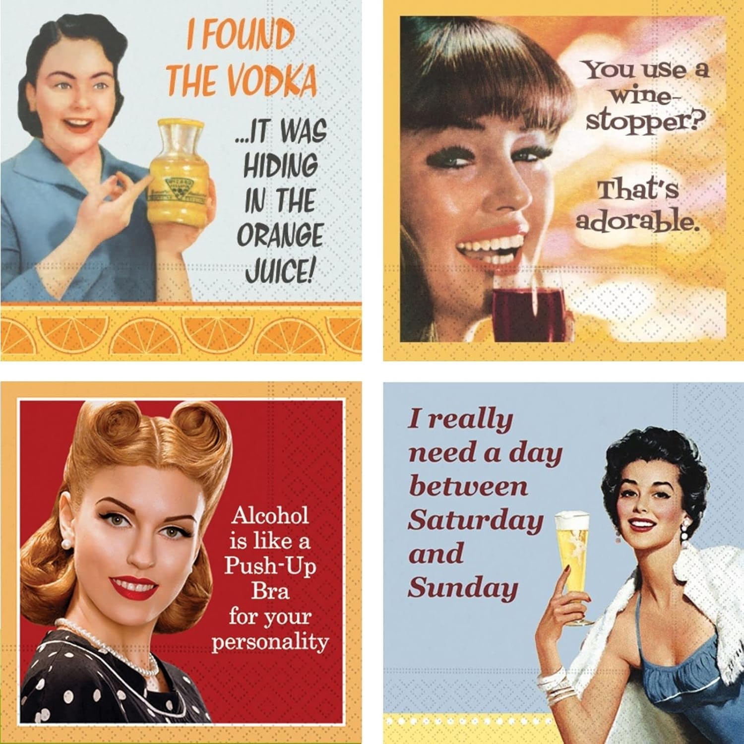 Funny Cocktail Napkins for Women Box Set Retro Vintage Cocktail Napkin Funny