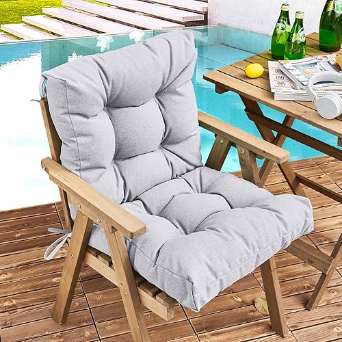 Miniatura 4 de Cojines para sillas de exterior, 40 x 20 x 4 pulgadas, cojín de mimbre grueso con respaldo bajo y lazos para muebles de patio, beige
