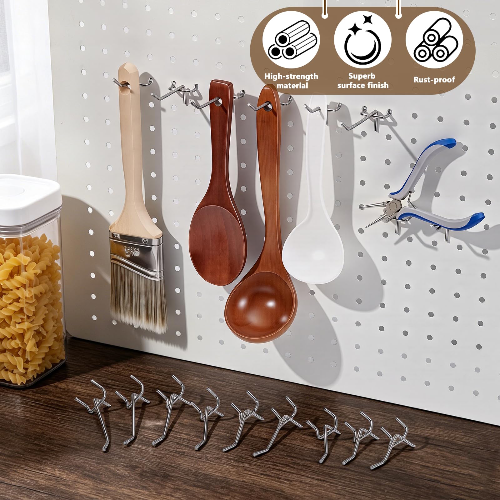 210 ganci per pannello forato, 3 stili, in ferro, da parete, ganci per scaffalature, accessori per casa, garage, ufficio, cucina, negozio, strumento per organizzare lo stoccaggio