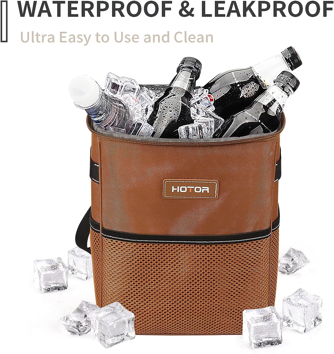 HOTOR Car Trash Can, Leakproof Car Organizer, 2-Gallon, Brown view 4