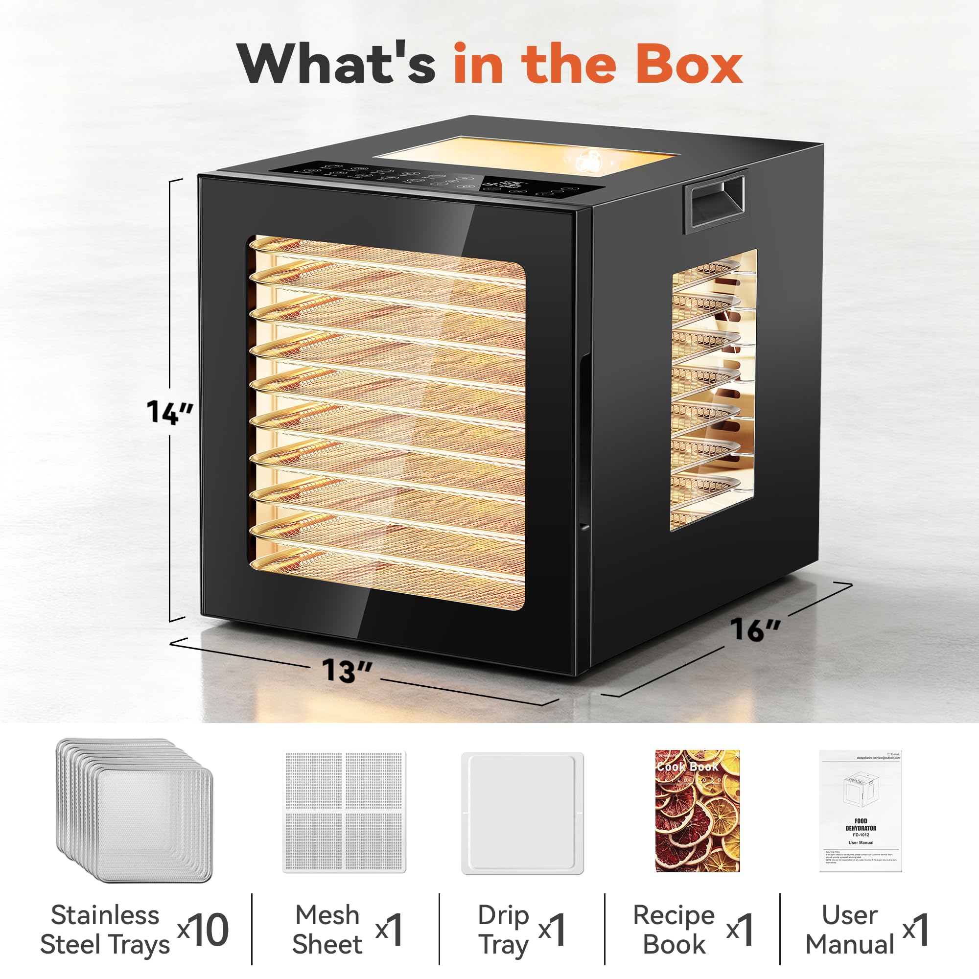Manastin - Máquina deshidratadora de alimentos, 10 bandejas de acero inoxidable, secadora de 850 W para carne ceca, frutas, verduras, yogur y golosinas para perros, secador deshidratado de 100 a 165 °