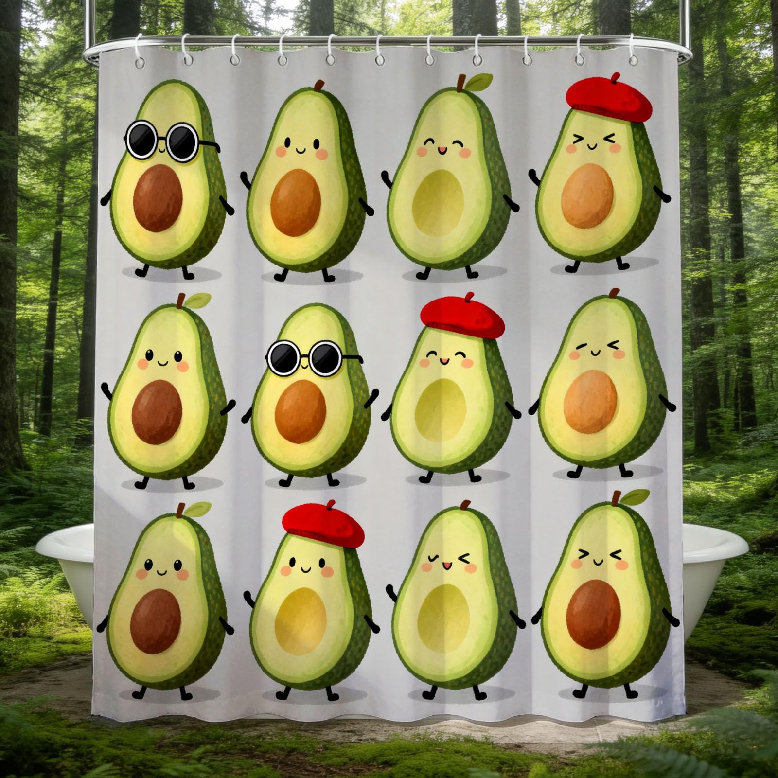 Hongduo 3D Avocado Shower Curtain for Stalls Bathtubs Funny Bathroom Decor Shower Curtain Set Polyester Fabric Waterproof 180x200cm/71X79 Inch with Hooks