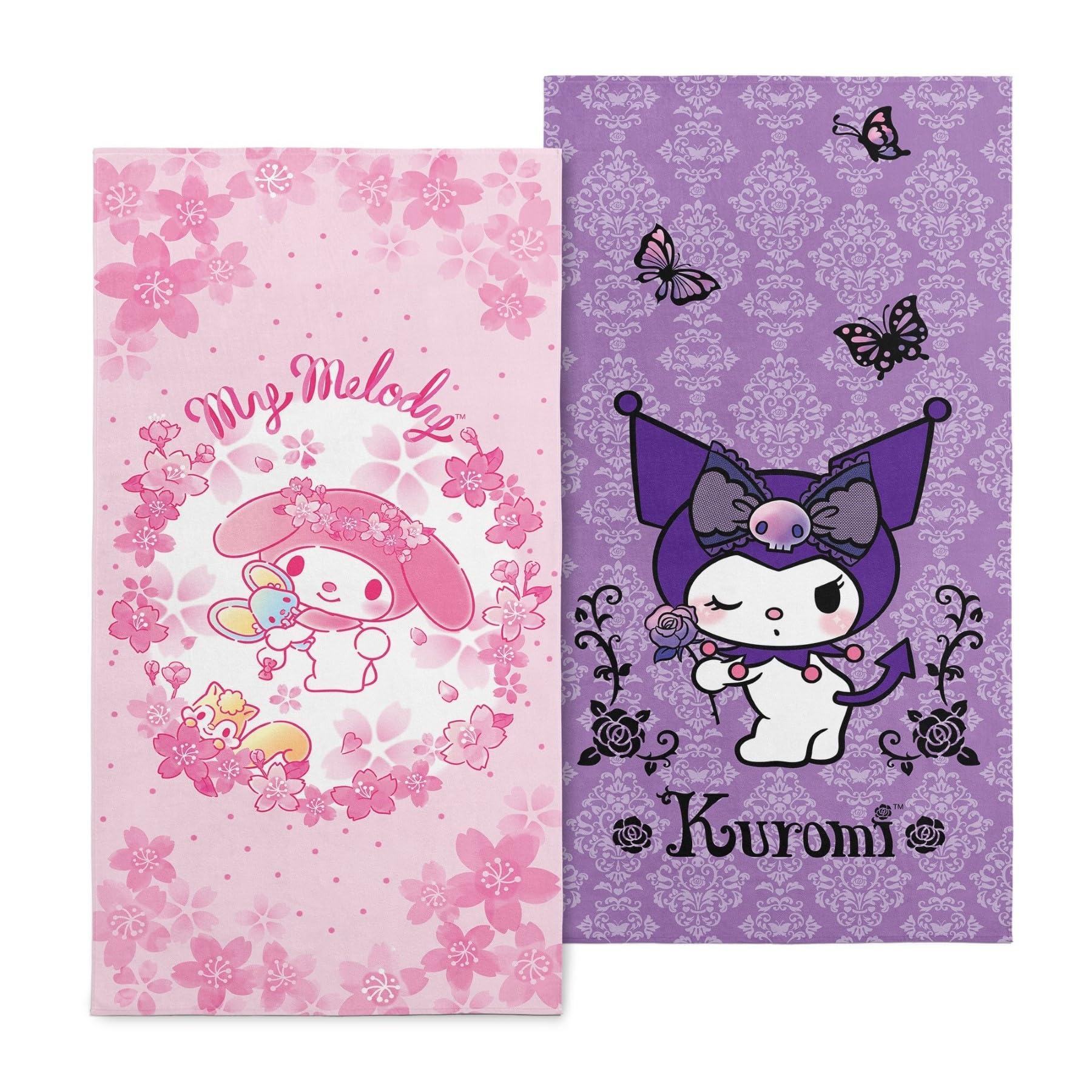 Sanrio Beach Towel, Kuromi & My Melody, 2-Pack Oversized Pool Towels Set, Fast-Drying and Sand-Resistant, 30x60 Inches