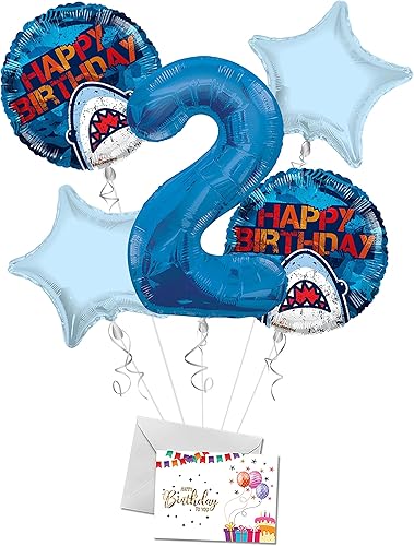 Ramo de globos de tiburón de feliz cumpleaños número 2 globos de fiesta Ramo de globos Tiburón Feliz Cumpleanos