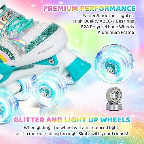 Miniatura 3 de Nattork - Patines de ruedas para niñas, patines cuádruples ajustables en 4 tallas con todas las ruedas iluminadas - El mejor regalo de cumpleaños