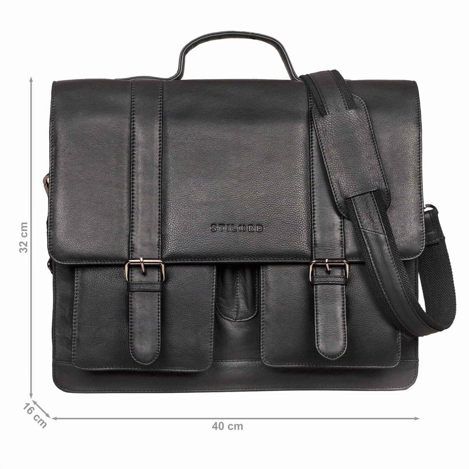 STILORD Marius Sac de Professeur d'Enseignant en Cuir Sac d'École Grand Porte-Documents d'affaires Épaule Compartiment pour PC Portable Couleur:Noir