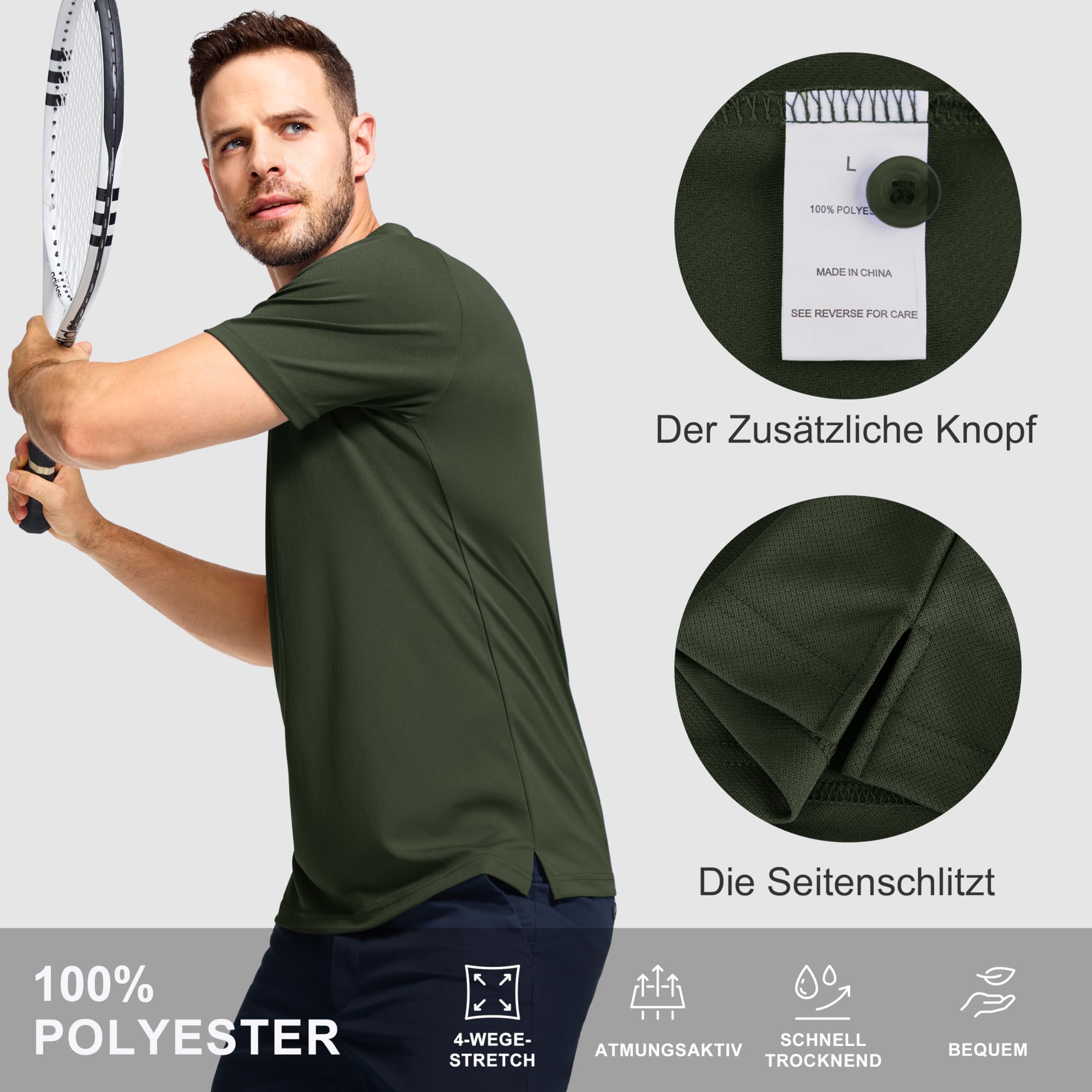 Confezione da 3 polo da uomo a maniche corte, traspirante, leggera, da golf, tennis, estiva, ad asciugatura rapida