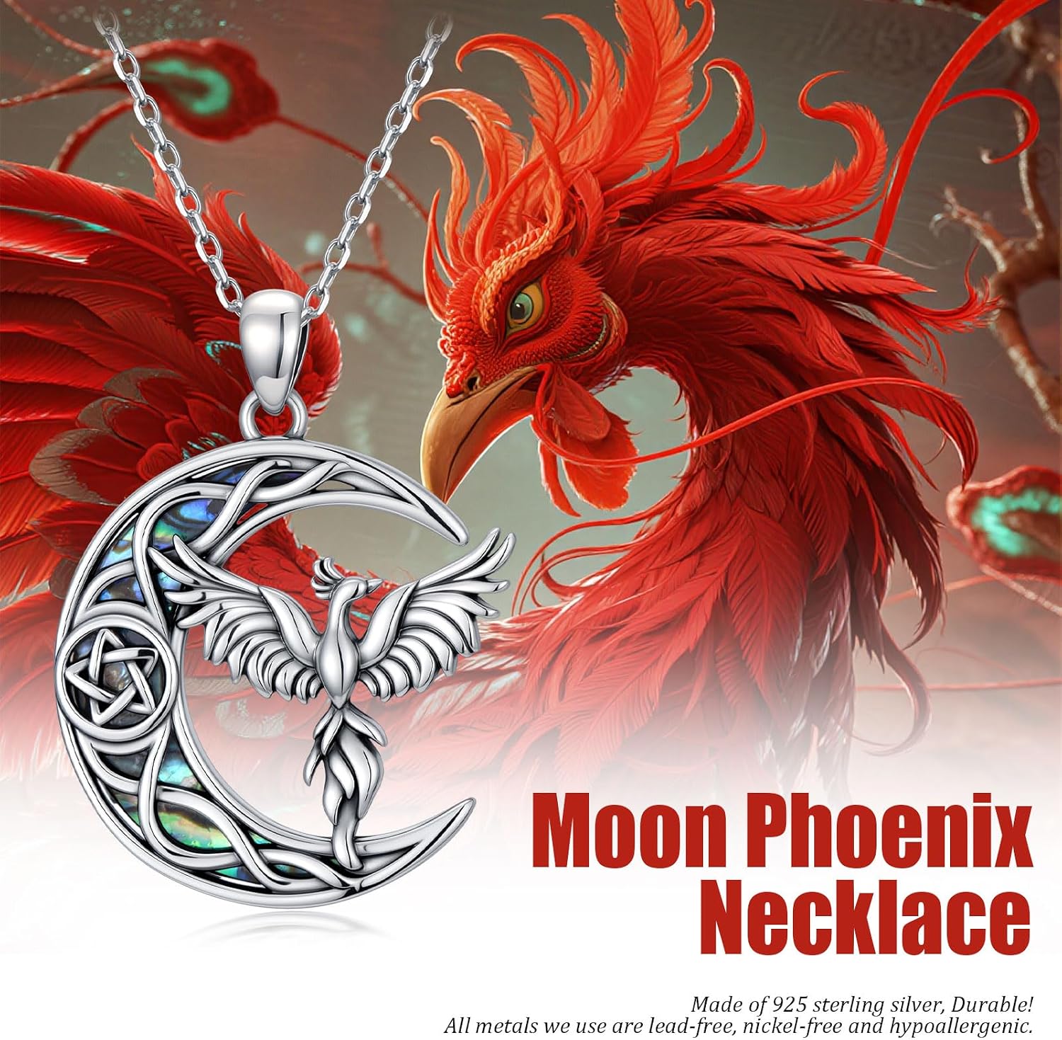 Celtic Moon Necklace 925 Sterling Silver Abalone Pentagram Pendant Necklace Jewelry Viking Gifts for Women Girlfriend Mom