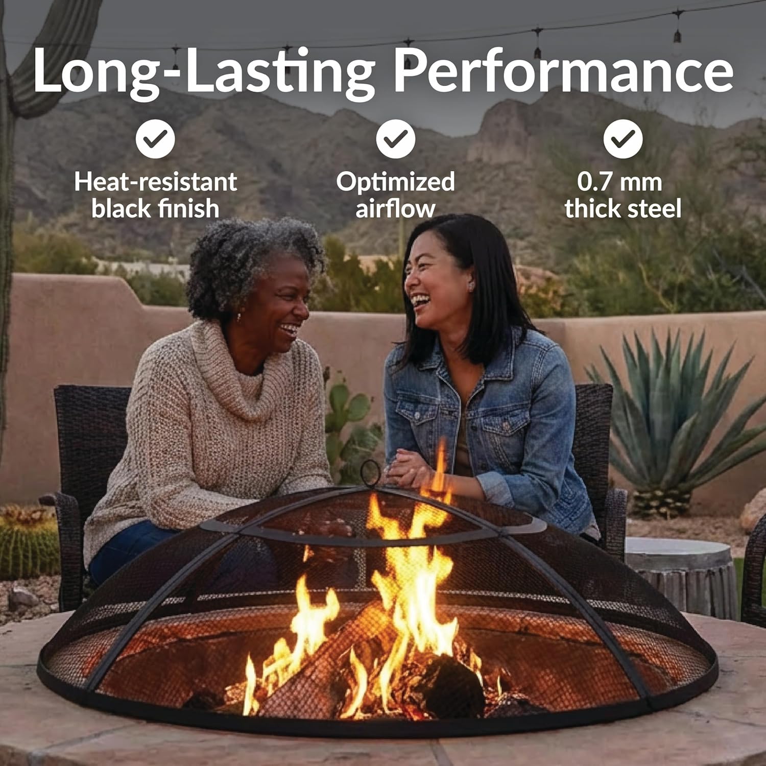 Sunnydaze Round Fire Pit Spark Screen - Outdoor Fire Pit Screen with Handle - Heavy-Duty Steel Metal Mesh - 24" Diameter