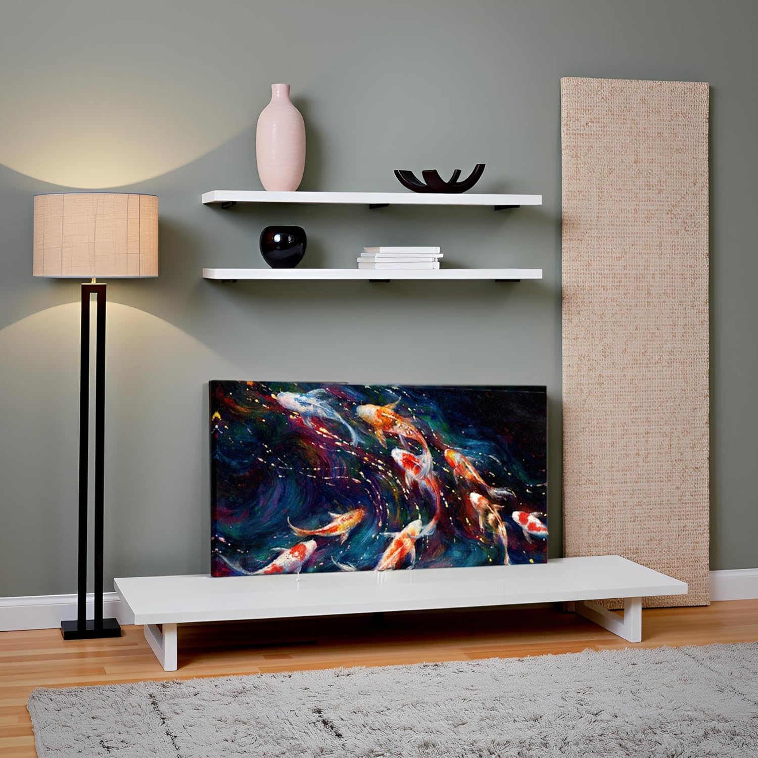 Nachic Wall Koi Fish Canvas Wall Art 9 Lucky Koi Fish Painting Pictures Prints Modern Zen Living Room Decorations 24"x48"
