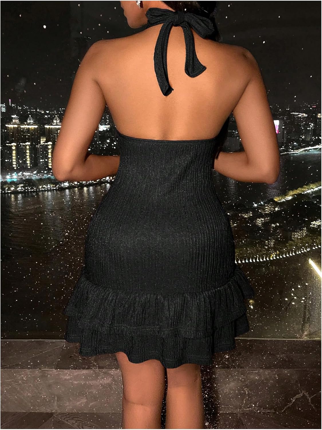 SOLY HUX Women's Summer Halter Bodycon Mini Dress Sexy Deep V Ruffle Party Cocktail Cami Dresses - Image 2