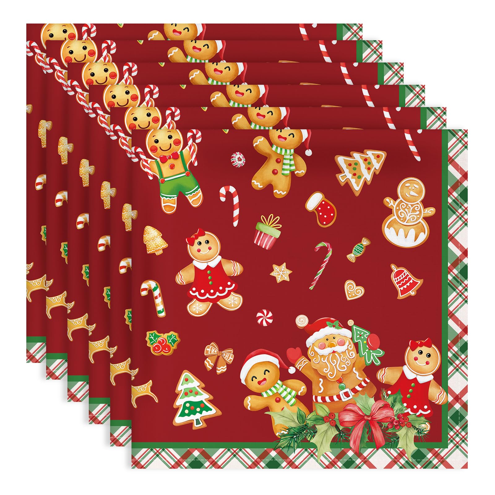 Arquiel Christmas Gingerbread Napkins, 45 cm x 45 cm Dinner Cloth Napkins Set of 6, Washable Cotton Soft Absorbent Square Table Top Decoration for Dining Kitchen Party Wedding