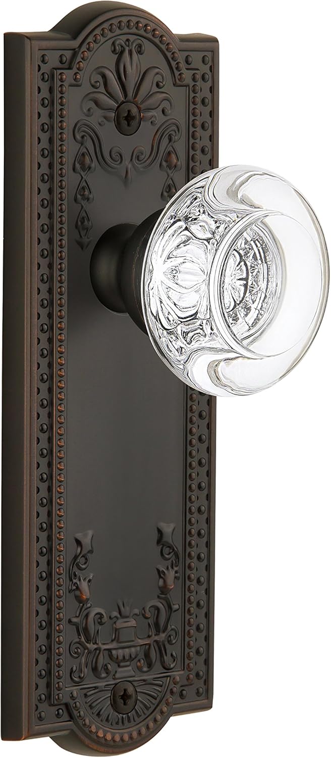 Grandeur Parthenon Plate with Bordeaux Crystal Knob, Passage - 2.375", Timeless Bronze