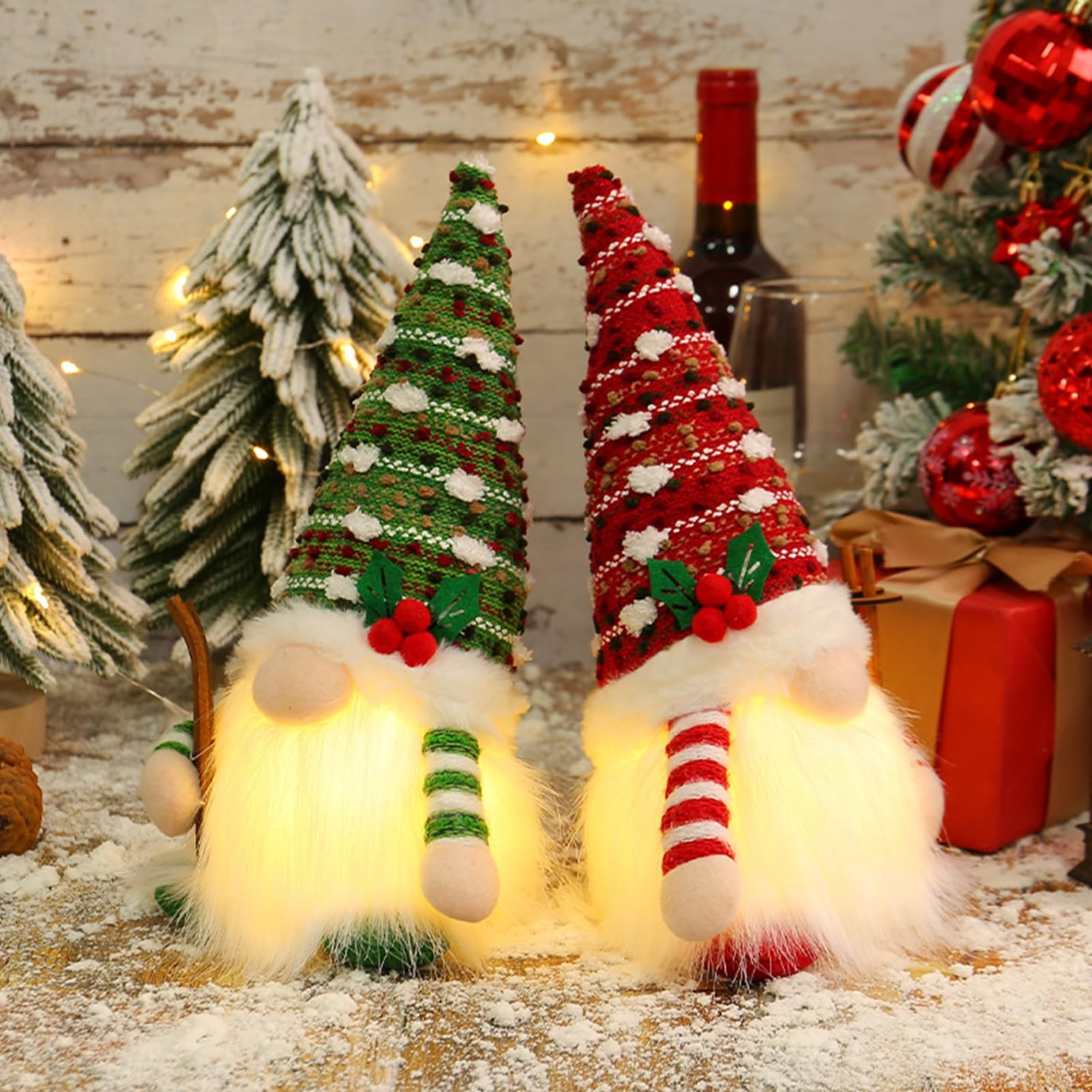 2 stuks kerstkabouterknuffels Zweedse kabouterdecoratie met licht Gezichtloze pop Gebreide kerstkabouter Dwergelfbeeldjes Tafeldecoratie Feesttafelversiering Cadeautjes (batterijen niet inbegrepen