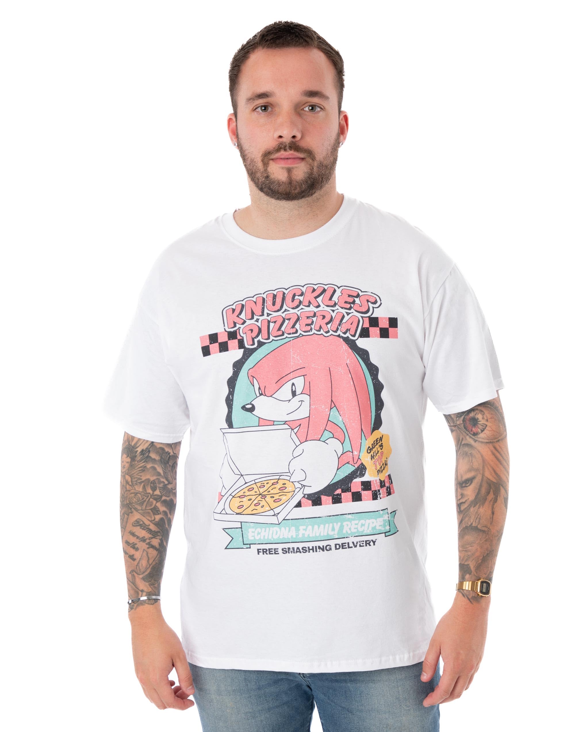 Vanilla Underground Sonic The Hedgehog Mens White Knuckles Pizza Short Sleeved T-Shirt (Large) from B&Q