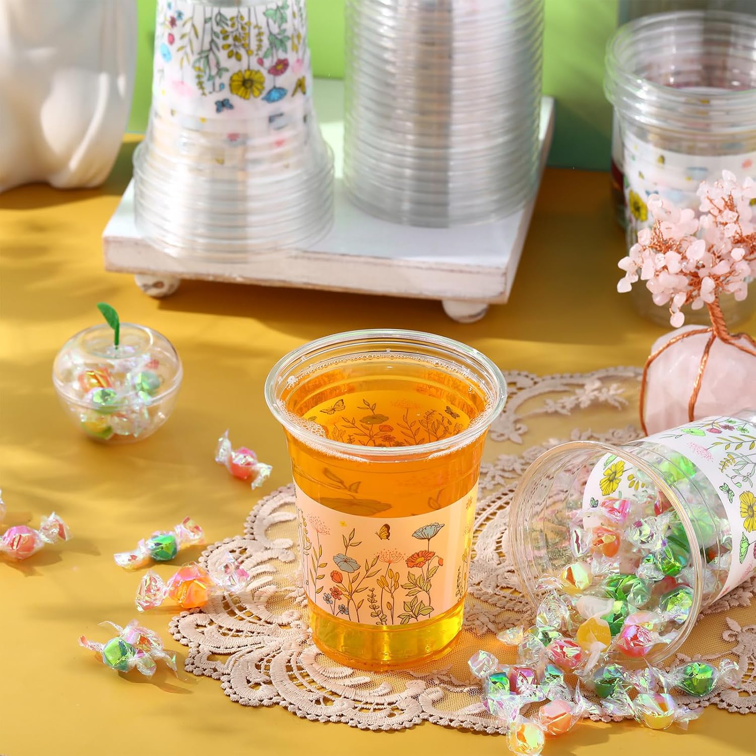 Hushee 60 Pcs Floral Cups with Spring Summer Fall Flower 16 oz Wildflowers Plastic Disposable Drinking Cups for Summer Spring Autumn Birthday Baby Shower Party Supplies(Wild Floral) - Image 6